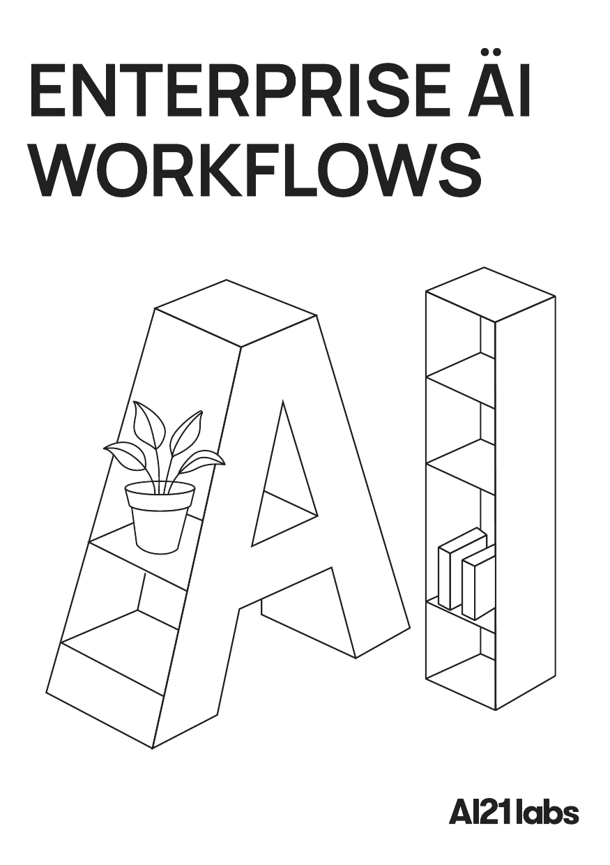 Brochure cover: ENTERPRISE ÄI WORKFLOWS, with an isometric letter-A shelving unit.